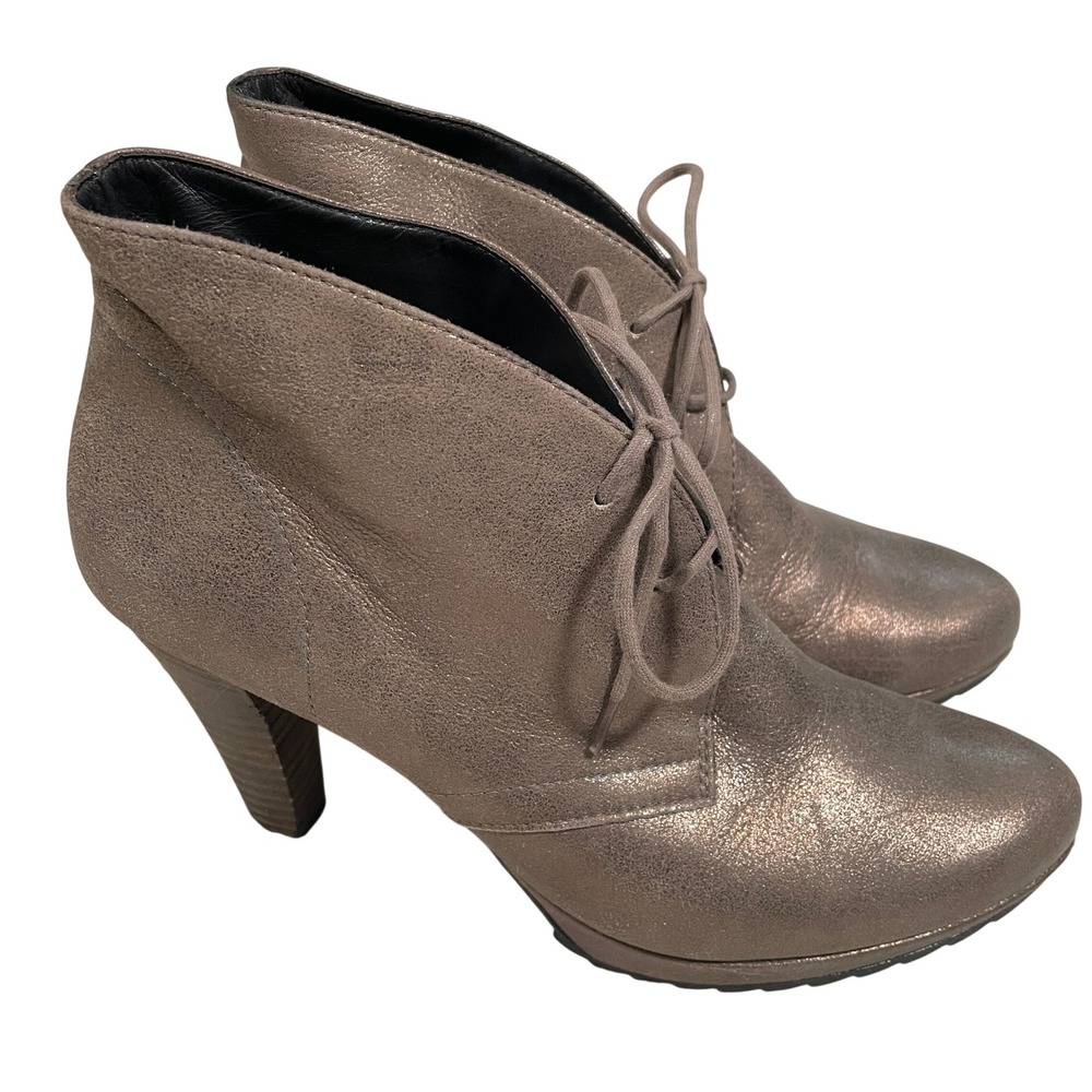Paul Green New York Bootie Metallic Bronze Leather Lace Up Heeled Womens US 9